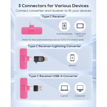 USB C Wireless Lavalier Microphone for Android Phone Tablet iphone ipad PC Mini Lapel Mic Content Creator Mics for Vlogging Video Recording Tiktok Podcast Interview Usbc Clip on Microphones Hot Pink