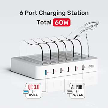 Unitek Fast Charging Station for Multiple Devices, 60W 6 Ports Charging Dock with QC 3.0, USB Chargi...
