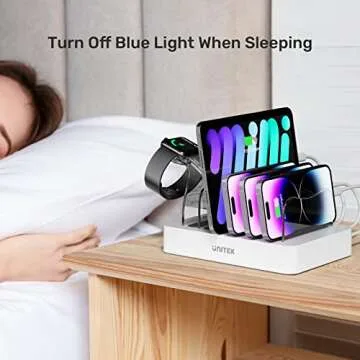 Unitek Fast Charging Station for Multiple Devices, 60W 6 Ports Charging Dock with QC 3.0, USB Charging Station Organizer with 7 Short Charging Cables for Phones, Tablets, and Other Electronics