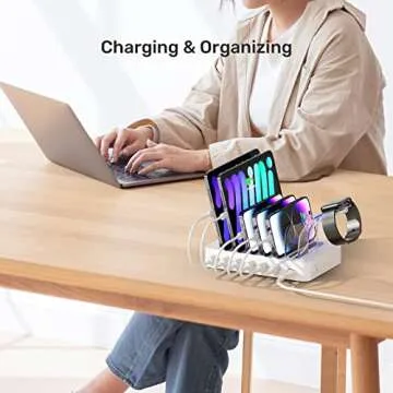Unitek Fast Charging Station for Multiple Devices, 60W 6 Ports Charging Dock with QC 3.0, USB Charging Station Organizer with 7 Short Charging Cables for Phones, Tablets, and Other Electronics