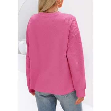 MEROKEETY Women's 2024 Fall Long Sleeve Oversized T Shirt Casual Crewneck Basic Textured Pullover Sweatshirt Tops, Rose, X-Large