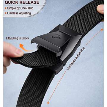 BULLIANT Tactical Belt for Men, Men Stretch Nylon Web Gift Belt 1.5"-Hiking Rigger Military Work-Quick Release(Black,34"-38" Waist Adjustable)