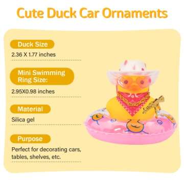 wonuu Car Rubber Duck Decoration, West Cowboy Duck Car Dashboard Decoration Accessories with Mini Swim Ring Cowboy Hat Scarf and Sunglasses(A_Pink&White Cowboy Cap)