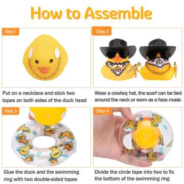 wonuu Car Rubber Duck Decoration, West Cowboy Duck Car Dashboard Decoration Accessories with Mini Swim Ring Cowboy Hat Scarf and Sunglasses(A_Pink&White Cowboy Cap)