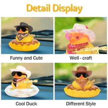 wonuu Car Rubber Duck Decoration, West Cowboy Duck Car Dashboard Decoration Accessories with Mini Swim Ring Cowboy Hat Scarf and Sunglasses(A_Pink&White Cowboy Cap)