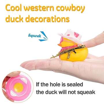wonuu Car Rubber Duck Decoration, West Cowboy Duck Car Dashboard Decoration Accessories with Mini Swim Ring Cowboy Hat Scarf and Sunglasses(A_Pink&White Cowboy Cap)