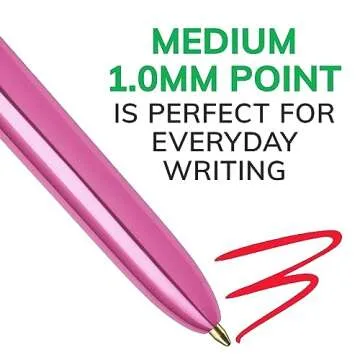 BIC 4-Color Shine Retractable Ball Pens, Fun Pink Metallic Barrel, Medium Point (1.0mm), 3-Count Pack, Retractable Ball Pen With Long-Lasting Ink