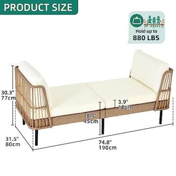 YITAHOME Wicker Outdoor Chaise Lounge, Oversized Patio Love Sofa, 74 Length Outdoor Indoor Upholster...