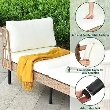 YITAHOME Wicker Outdoor Chaise Lounge, Oversized Patio Love Sofa, 74 Length Outdoor Indoor Upholstered Sofa Recliner Daybed with Thickness Cushion Indoor Lounger for Balcony Garden Pool - Beige