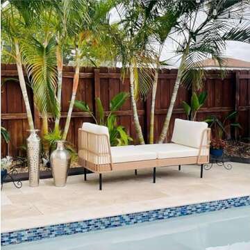 YITAHOME Wicker Outdoor Chaise Lounge, Oversized Patio Love Sofa, 74 Length Outdoor Indoor Upholstered Sofa Recliner Daybed with Thickness Cushion Indoor Lounger for Balcony Garden Pool - Beige