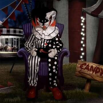 Haunted Hill Farm Hartley The Sitting Scare Clown by Tekky, Motion-Activated Talking Jump-Scare Hall...
