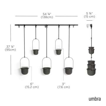 Umbra Triflora Hanging Planter for Window, Indoor Herb Garden, Set of 5, Black