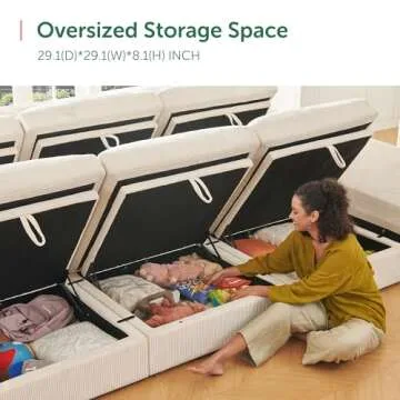 HONBAY Modular Sectional Sofa with Storage Corduroy Sectional Sleeper Sofa Modular Sectional Couches for Living Room,Beige