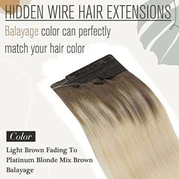 Sunny Ombre Wire Hair Extensions Real Human Hair Blonde Invisible Wire Hair Extensions Light Brown Ombre Platinum Blonde Crown Hair Extensions with Adjustable Clips Ombre Hair Extensions 80G 18Inch