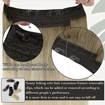 Sunny Ombre Wire Hair Extensions Real Human Hair Blonde Invisible Wire Hair Extensions Light Brown Ombre Platinum Blonde Crown Hair Extensions with Adjustable Clips Ombre Hair Extensions 80G 18Inch