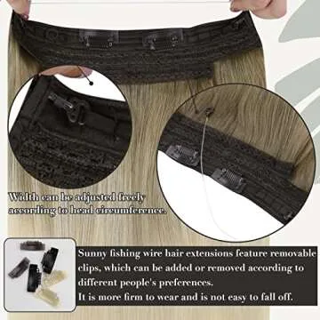 Sunny Ombre Wire Hair Extensions Real Human Hair Blonde Invisible Wire Hair Extensions Light Brown Ombre Platinum Blonde Crown Hair Extensions with Adjustable Clips Ombre Hair Extensions 80G 18Inch