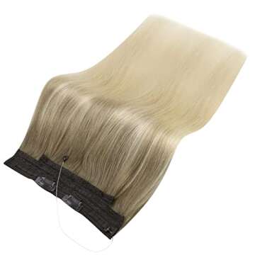 Sunny Ombre Wire Hair Extensions Real Human Hair Blonde Invisible Wire Hair Extensions Light Brown Ombre Platinum Blonde Crown Hair Extensions with Adjustable Clips Ombre Hair Extensions 80G 18Inch