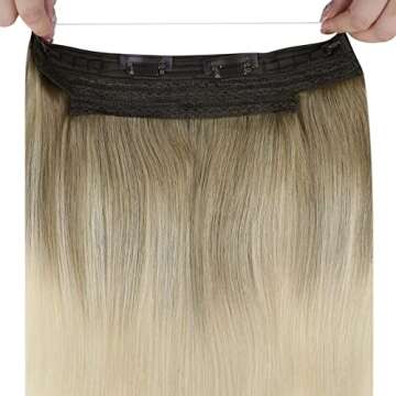 Sunny Ombre Wire Hair Extensions Real Human Hair Blonde Invisible Wire Hair Extensions Light Brown Ombre Platinum Blonde Crown Hair Extensions with Adjustable Clips Ombre Hair Extensions 80G 18Inch