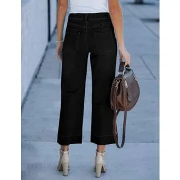 luvamia Wide Leg Jeans for Women Trendy High Waisted Flare Jeans Cropped Denim Pants Stretchy Baggy With Patch Pockets High Waisted Stretch Jeans for Women Black Wide Leg Jeans for Women Size 4 Size 6