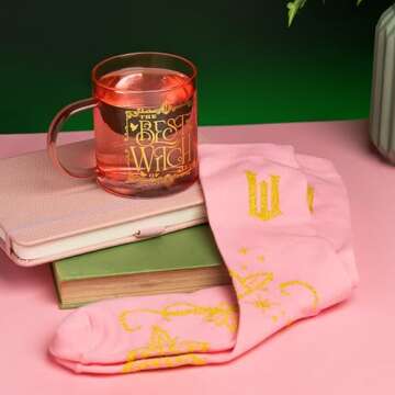 Paladone Wicked Movie Glass Mug & Socks Gift Set - Officially Licensed Disney Gift Fans, Pink Tinted...