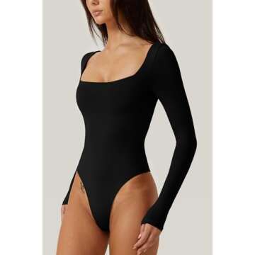 Stylish QINSEN Women's Sexy Square Neck Bodysuit - Versatile & Chic