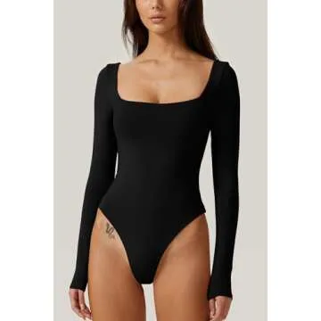 Stylish QINSEN Women's Sexy Square Neck Bodysuit