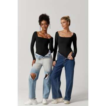 Stylish QINSEN Women's Sexy Square Neck Bodysuit