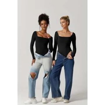 Stylish QINSEN Women's Sexy Square Neck Bodysuit