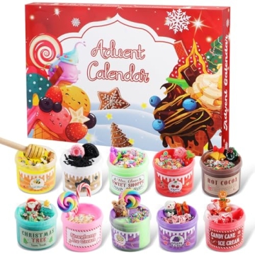 QCBF 2024 Christmas Slime Countdown Calendar - 24 Days of Fun DIY Fluffy Mud Gifts for Kids