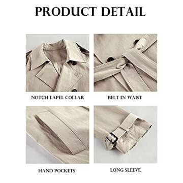 Makkrom Women's Double Breasted Long Trench Coat Windproof Classic Lapel Slim Overcoat with Belt