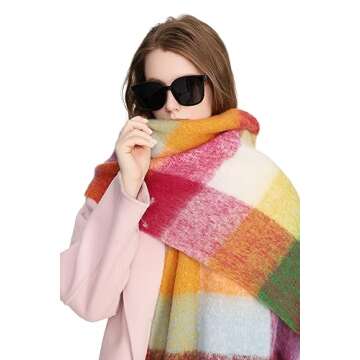 Yatemiole Women's Cashmere Big Coloured Checked Scarf for Winter Warmth and Elegance