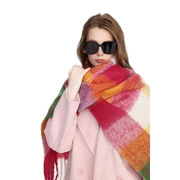 Yatemiole Women's Cashmere Big Checked Scarf for Winter Style