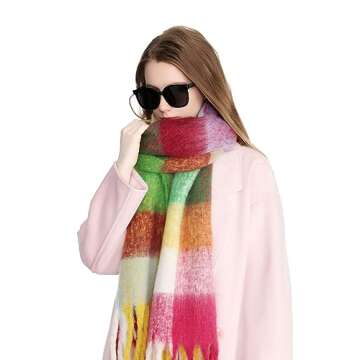 Yatemiole Women's Cashmere Big Checked Scarf for Winter Style