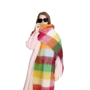 Yatemiole Women's Cashmere Big Checked Scarf for Winter Style