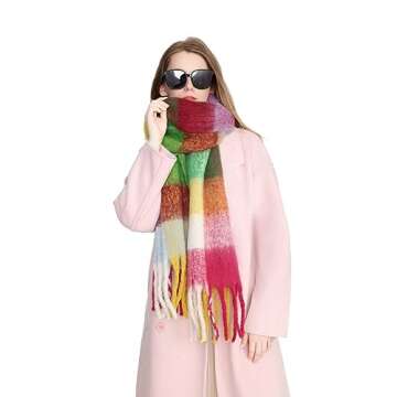 Yatemiole Women's Cashmere Big Checked Scarf for Winter Style