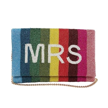 Pretty Robes MRS Clutch Purse - Beaded Rainbow Bridal Clutch for Bachelorette & Engagement Gifts