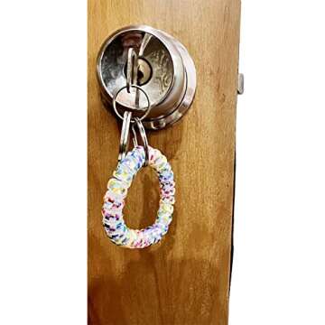 MYYZMY 12 Pcs Wrist Coil Wrist Keychain, Colorful Stretch Wristband Key Chain for Gym, Pool, ID Badge