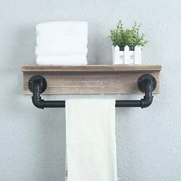 MBQQ Industrial Pipe Shelf,Rustic Wall Shelf with Towel Bar,20" Farmhouse Towel Racks for Bathroom,F...