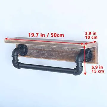 MBQQ Industrial Pipe Shelf,Rustic Wall Shelf with Towel Bar,20" Farmhouse Towel Racks for Bathroom,Floating Shelves Wall Mounted Home Decor Wooden Shelving,Retro Grey
