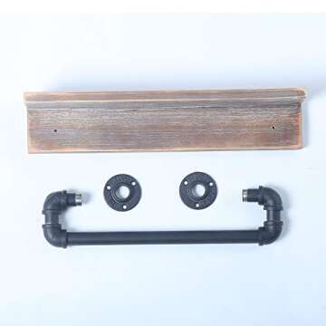 MBQQ Industrial Pipe Shelf,Rustic Wall Shelf with Towel Bar,20" Farmhouse Towel Racks for Bathroom,Floating Shelves Wall Mounted Home Decor Wooden Shelving,Retro Grey