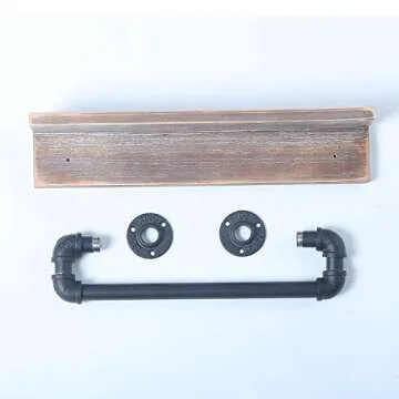 MBQQ Industrial Pipe Shelf,Rustic Wall Shelf with Towel Bar,20" Farmhouse Towel Racks for Bathroom,Floating Shelves Wall Mounted Home Decor Wooden Shelving,Retro Grey