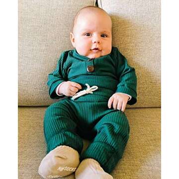 Newborn Baby Boy Girl Clothes Ribbed Knitted Cotton Long Sleeve Romper Long Pants Solid Color Fall W...