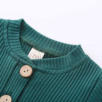 Newborn Baby Boy Girl Clothes Ribbed Knitted Cotton Long Sleeve Romper Long Pants Solid Color Fall Winter Outfits (A- Green, 3-6 Months)