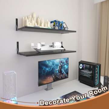 Landmok Floating Book Shelves for Wall Set of 2 - Durable Black Shelving