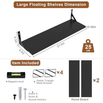 Landmok Floating Book Shelves Set of 2 for Home