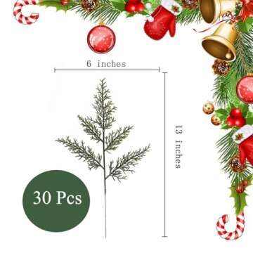 Laelfe 30Pcs Exquisite Artificial Cedar Sprigs - Realistic Faux Pine Branches for Festive Decoration...