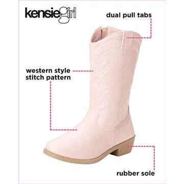 Stylish KENSIE GIRL Toddler Cowboy Boots - Ideal Gift for Little Girls! (Size 6, Pink)