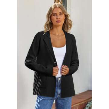 MEROKEETY Women's 2024 Fall Long Sleeve Cardigan Button Lapel Casual Open Front Knit Sweater Jacket, Black, L