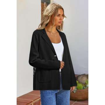 MEROKEETY Women's 2024 Fall Long Sleeve Cardigan Button Lapel Casual Open Front Knit Sweater Jacket, Black, L