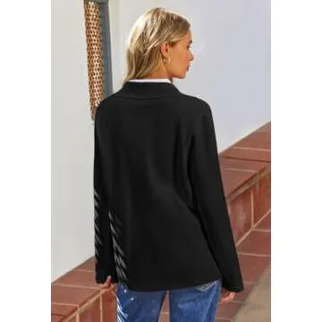 MEROKEETY Women's 2024 Fall Long Sleeve Cardigan Button Lapel Casual Open Front Knit Sweater Jacket, Black, L